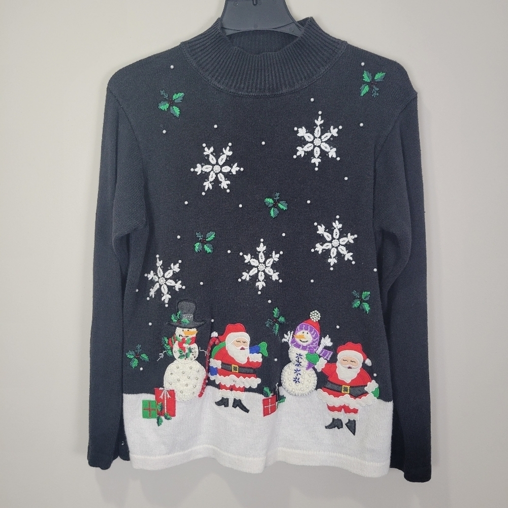 Basic Editions‎ Holiday Embroidered Womens Sweater Large Snowflake Christmas